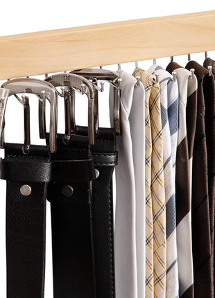 Tie Rack with Hooks, Wall-Mounted Wooden Hangers
