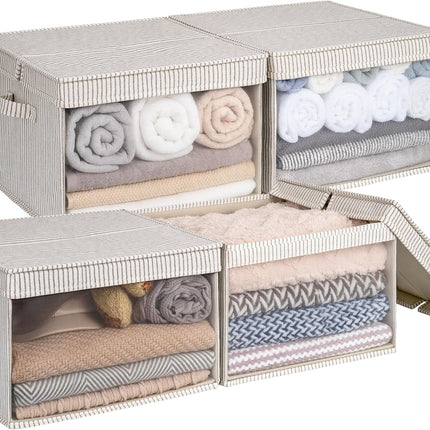 StorageWorks Decorative Closet Basket with Lid and Clear Window, 4-Pack