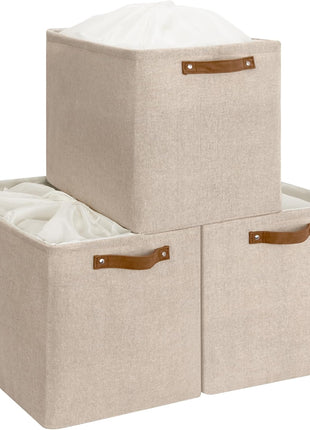 3 Pack Extra Large Fabric Storage Bins with Drawstring Closure