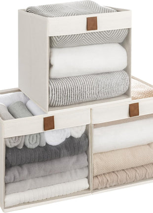 Closet Storage Bins with Clear Window and Handles, 3 Pack