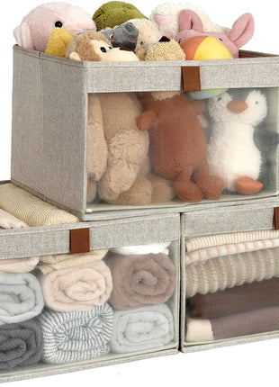 Closet Storage Bins with Clear Window and Handles, 3 Pack