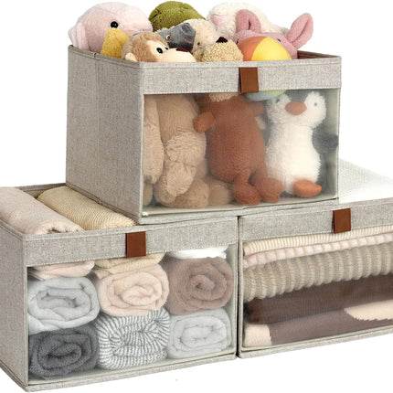 StorageWorks Closet Storage Bins with Clear Window and Handles, 3 Pack