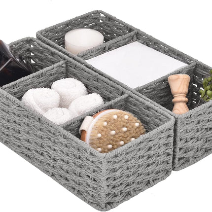 StorageWorks Wicker Toilet Basket Tank Topper, 3-Section Storage Baskets, 2-Pack