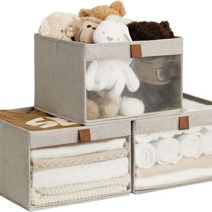 StorageWorks Closet Storage Bins with Clear Window and Handles, 3 Pack