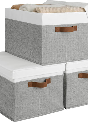 Lidded Large Storage Bins, Foldable Decorative Boxes, 3-Pack