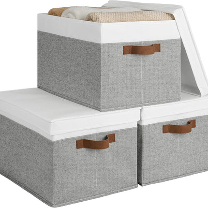 StorageWorks Lidded Large Storage Bins, Foldable Decorative Boxes, 3-Pack