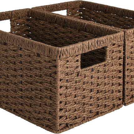 StorageWorks Rectangular Wicker Basket with Built-in Handles, 2 Pack