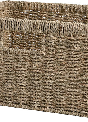 Large Rectangular Wicker Basket with Built-in Handles, 1 Pack