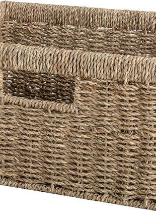 Large Rectangular Wicker Basket with Built-in Handles, 1 Pack