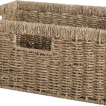 StorageWorks Large Rectangular Wicker Basket with Built-in Handles, 1 Pack