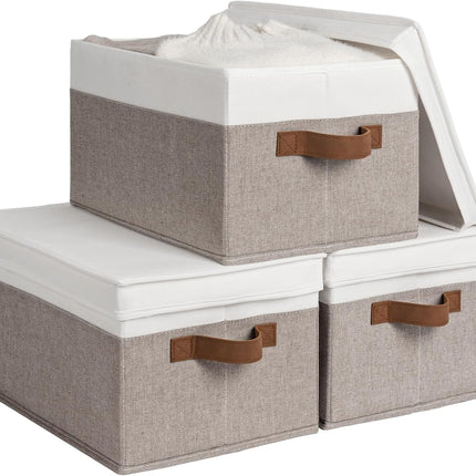 StorageWorks Lidded Large Storage Bins, Foldable Decorative Boxes, 3-Pack