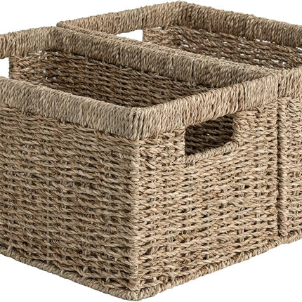 StorageWorks Rectangular Wicker Basket with Built-in Handles, 2 Pack