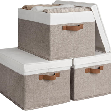 StorageWorks Lidded Large Storage Bins, Foldable Decorative Boxes, 3-Pack