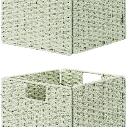 StorageWorks 11 inch Foldable Paper Rope Wicker Baskets for Organizing