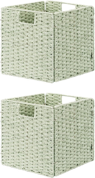StorageWorks 11 inch Foldable Paper Rope Wicker Baskets for Organizing