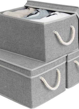 Lidded Large Storage Bins, Foldable Decorative Boxes, 3-Pack