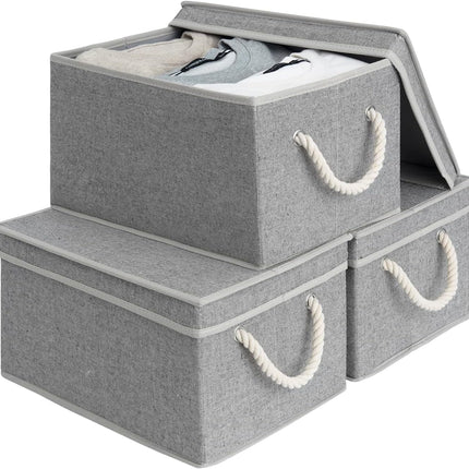 StorageWorks Lidded Large Storage Bins, Foldable Decorative Boxes, 3-Pack