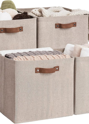 13x13 Inches Storage Cube, Fabric Storage Bins with PU Handles