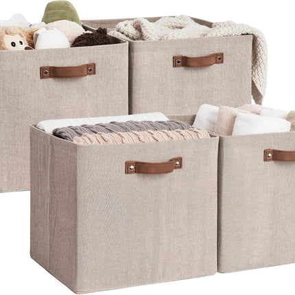 StorageWorks 13x13 Inches Storage Cube, Fabric Storage Bins with PU Handles