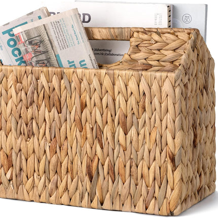 StorageWorks Hand-Woven Divided Magazine Basket, Rattan Magazine Holder, 1 Pack