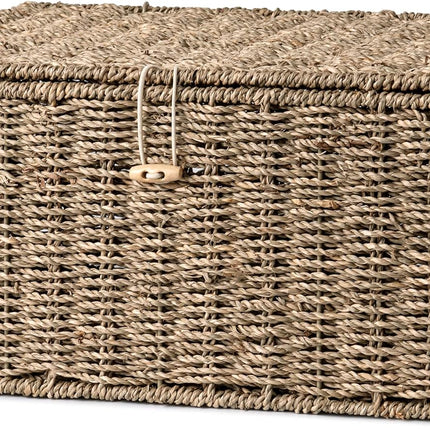 StorageWorks Wicker Basket with Lid and  Built-in Handles, Storage Basket for Organizing