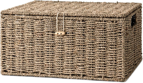 Wicker Basket with Lid and  Built-in Handles, Storage Basket for Organizing
