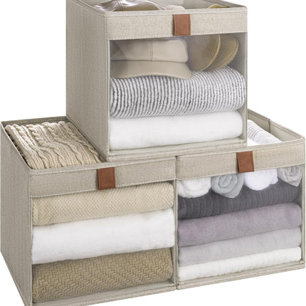 StorageWorks Closet Storage Bins with Clear Window and Handles, 3 Pack