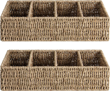 Small Wicker Baskets for Organizing with 4 Sections, 2 Pack