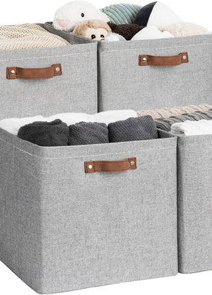 13x13 Inches Storage Cube, Fabric Storage Bins with PU Handles