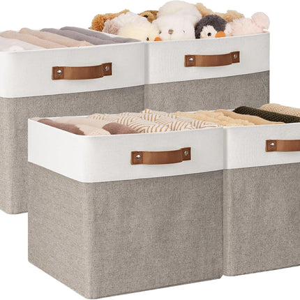 StorageWorks 13x13 Inches Storage Cube, Fabric Storage Bins with PU Handles