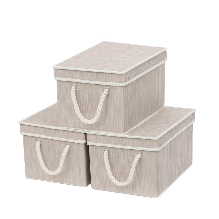 Fabric Storage Bins with Lids and Cotton Rope Handles, Large, 3-pack