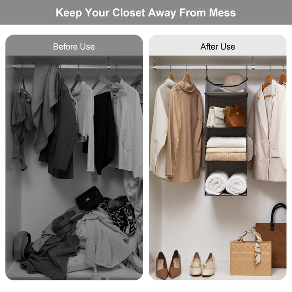 Hanging Closet Organizer, 3-Shelf Shelves with Top Shelf