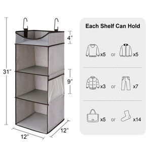 Hanging Closet Organizer, 3-Shelf Shelves with Top Shelf