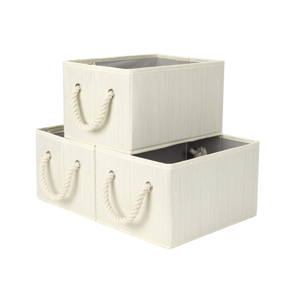 Storage Baskets for Shelves, Cotton Rope Handles, 3 Packs