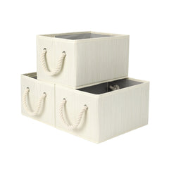 Fabric Storage Bins with Cotton Rope Handles, Set of 3