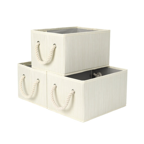 Fabric Storage Bins with Cotton Rope Handles, Set of 3
