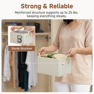 Storage Baskets for Shelves, Cotton Rope Handles, 3 Packs