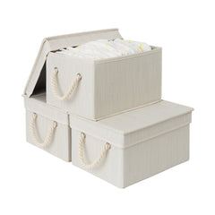 Lidded Fabric Storage Bins with Cotton Rope Handles, 3-Pack