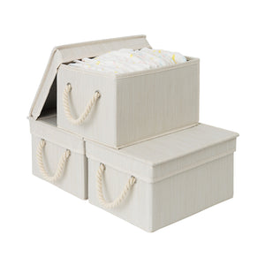 Lidded Large Storage Bins with Cotton Handles, 3-Pack
