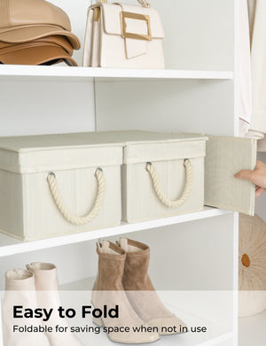 Lidded Large Storage Bins with Cotton Handles, 3-Pack