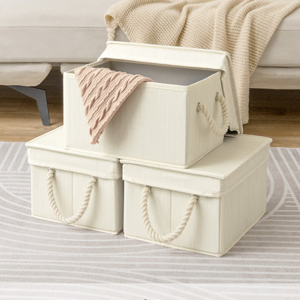 StorageWorks Lidded Large Storage Bins, Foldable Decorative Boxes, 3-Pack