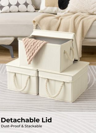 Lidded Large Storage Bins, Foldable Decorative Boxes, 3-Pack