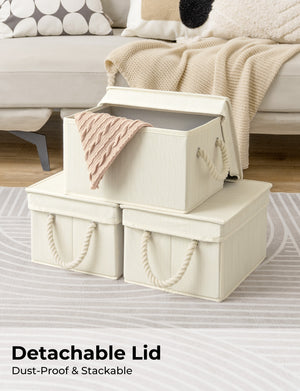 Lidded Large Storage Bins with Cotton Handles, 3-Pack