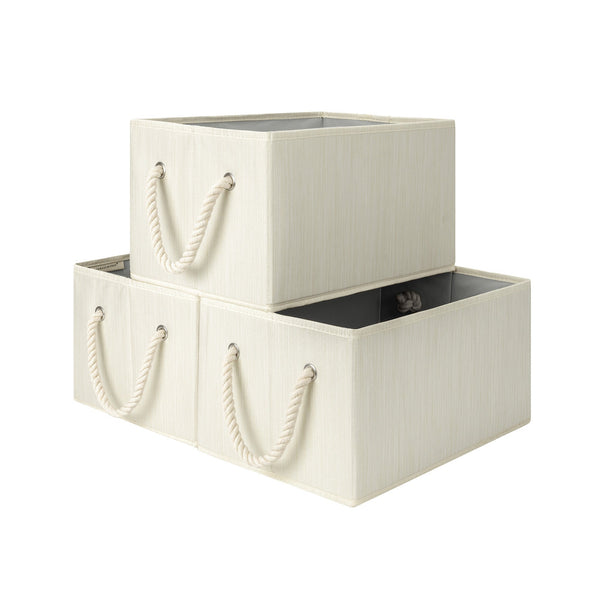 Fabric Storage Bins with Cotton Rope Handles, Set of 3