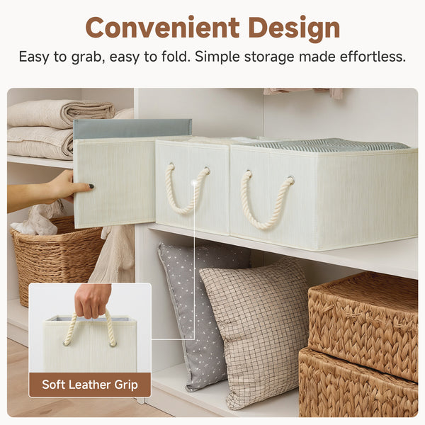 Storage Baskets for Shelves, Cotton Rope Handles, 3 Packs