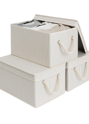 Lidded Large Storage Bins, Foldable Decorative Boxes, 3-Pack