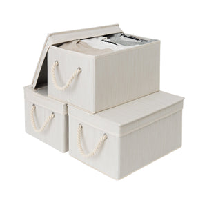 Lidded Large Storage Bins with Cotton Handles, 3-Pack