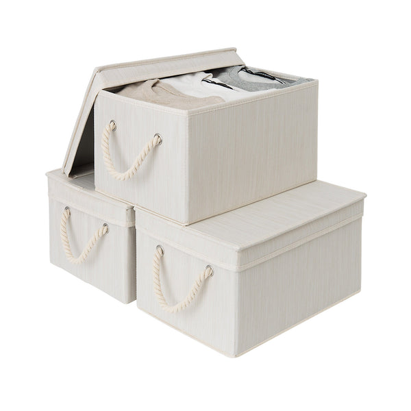 Lidded Large Storage Bins with Cotton Handles, 3-Pack