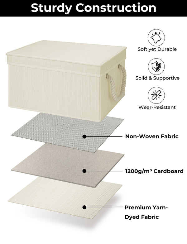 Lidded Large Storage Bins with Cotton Handles, 3-Pack