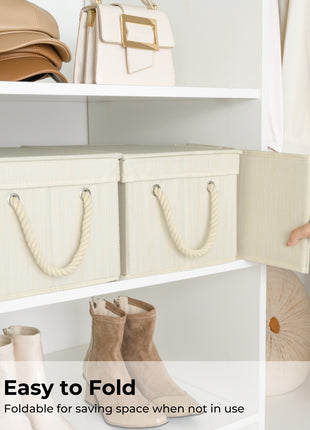 Lidded Large Storage Bins, Foldable Decorative Boxes, 3-Pack